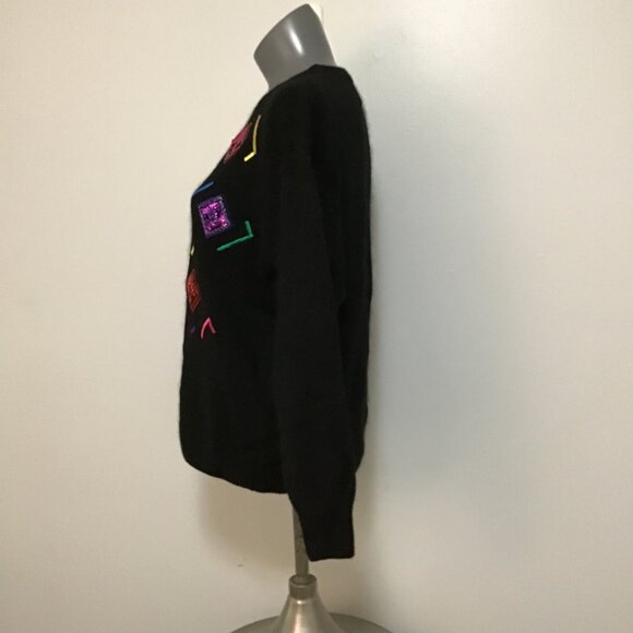 Vintage 90s Santoria Sequined Silk Blend Crew Neck Sweater Size L - Picture 6 of 9